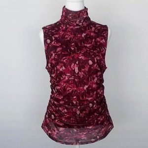 Cable & Gauge Women’s Sleeveless Mock Neck Side Ruched Printed Top/Blouse Large